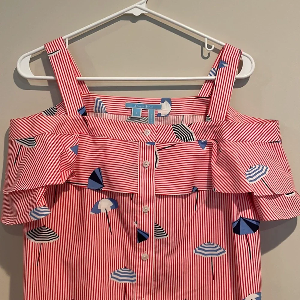 Draper James Summer Umbrella Nellie Cold Shoulder Top Size 4 - Picture 8 of 9